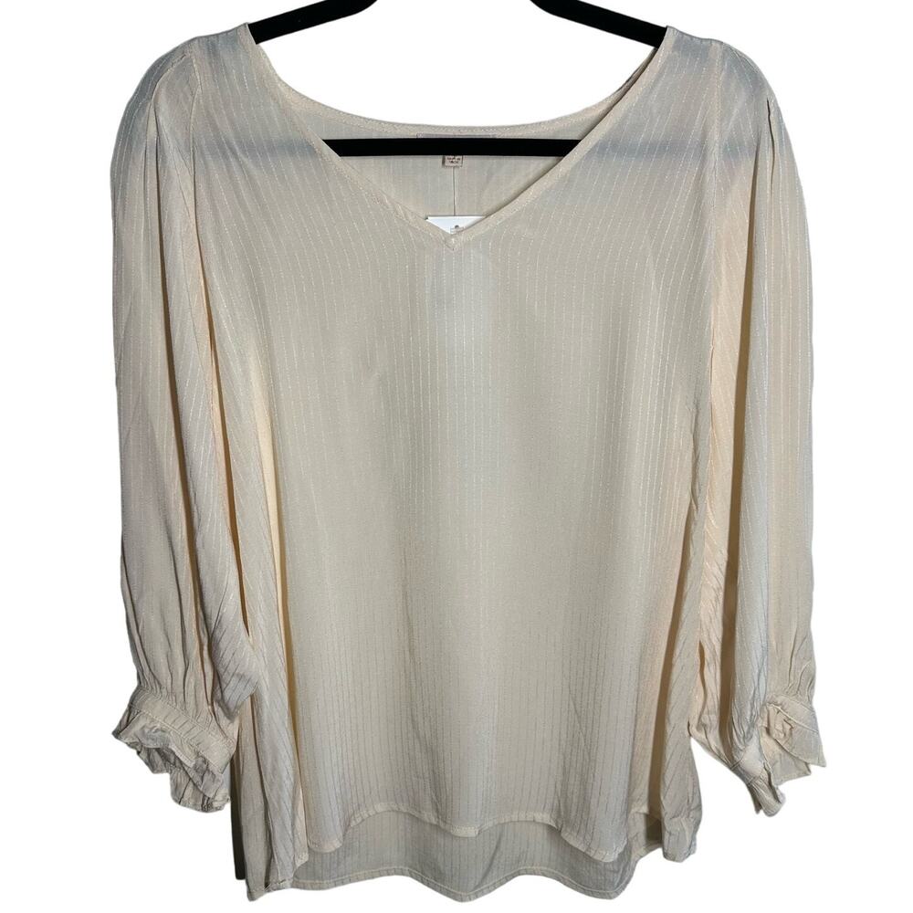 NEW Skies are Blue Cream Striped Ribbed Long Sleeve Blouse Size Medium Women's